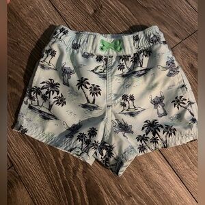 Disney Store Stitch Boys  Swim Shorts with Green and Black  palm Print